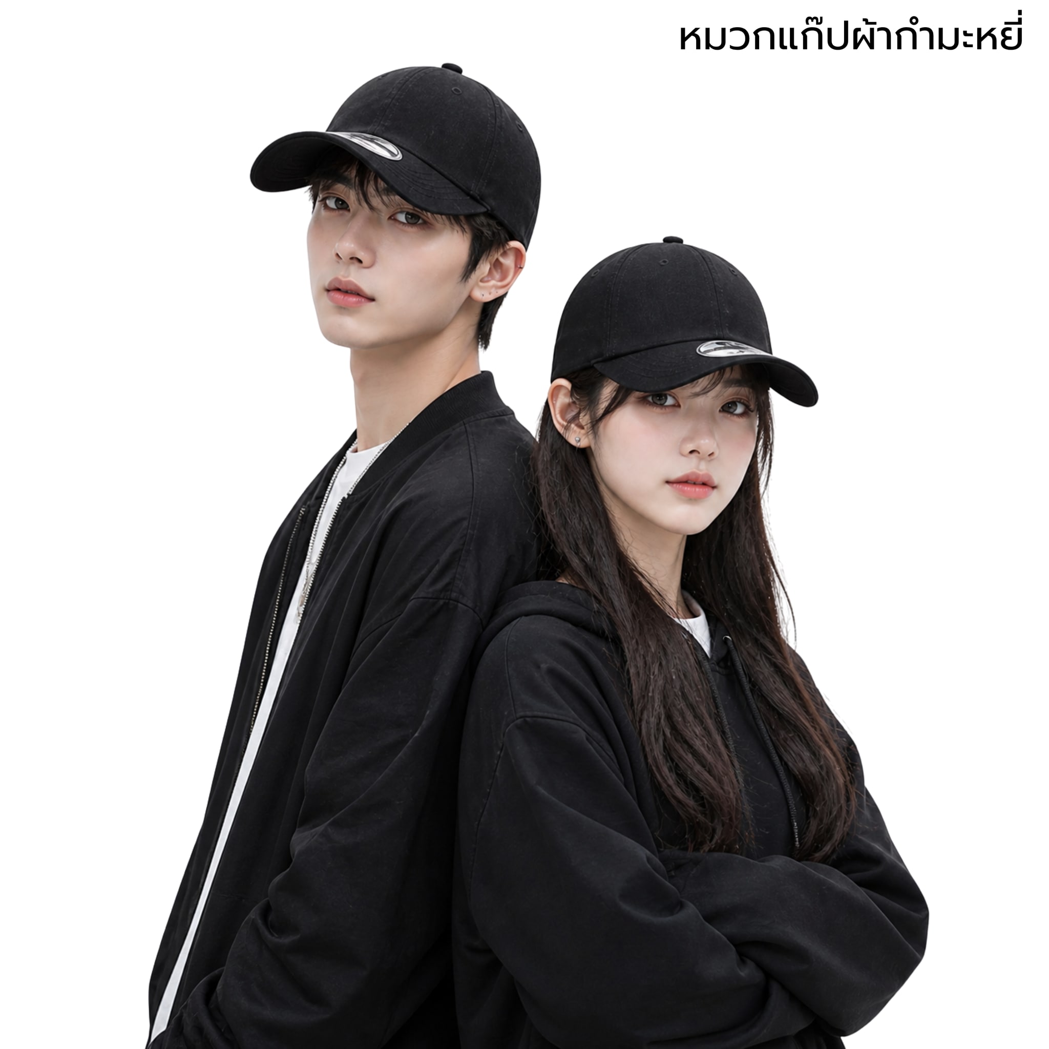 DDPREMIUM┃หมวกเปล่า┃หมวกแก๊ปผ้ากำมะหยี่┃ที่ปรับบัคเคิ้ลเงิน┃บริการปักสกรีนตัวหนังสือโลโก้ — ภาพใส่จริง